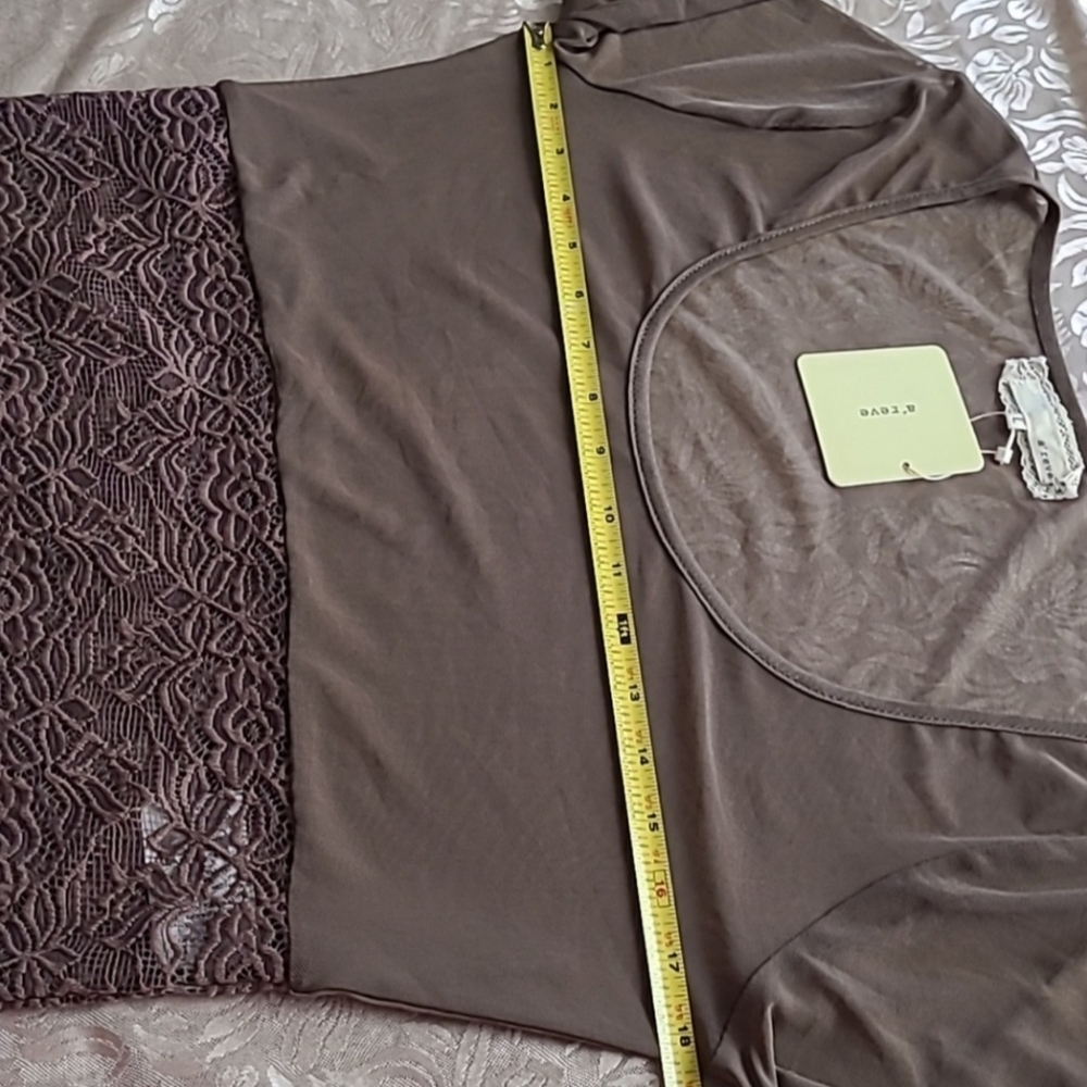 NWT A'reve Lace & Mesh Sheer Stretchy Crop Top in Brown Size Large - Picture 9 of 14